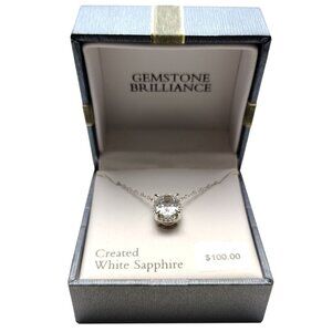 Created White Sapphire Pendant Necklace In Sterling Silver With Box